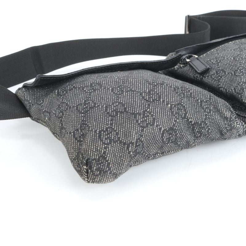 Gucci GG Canvas 28566 Leather 2WAY Body Bag Crossbody Body Waist Pouch Black