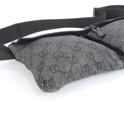 Gucci GG Canvas 28566 Leather 2WAY Body Bag Crossbody Body Waist Pouch Black