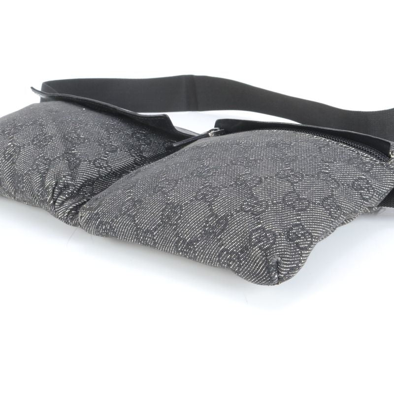 Gucci GG Canvas 28566 Leather 2WAY Body Bag Crossbody Body Waist Pouch Black