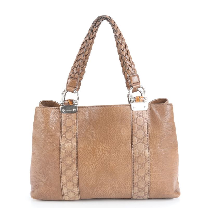 Guccissima Bamboo Leather Tote Bag Shoulder 232947 Hand Brown A4 Ladies RUE