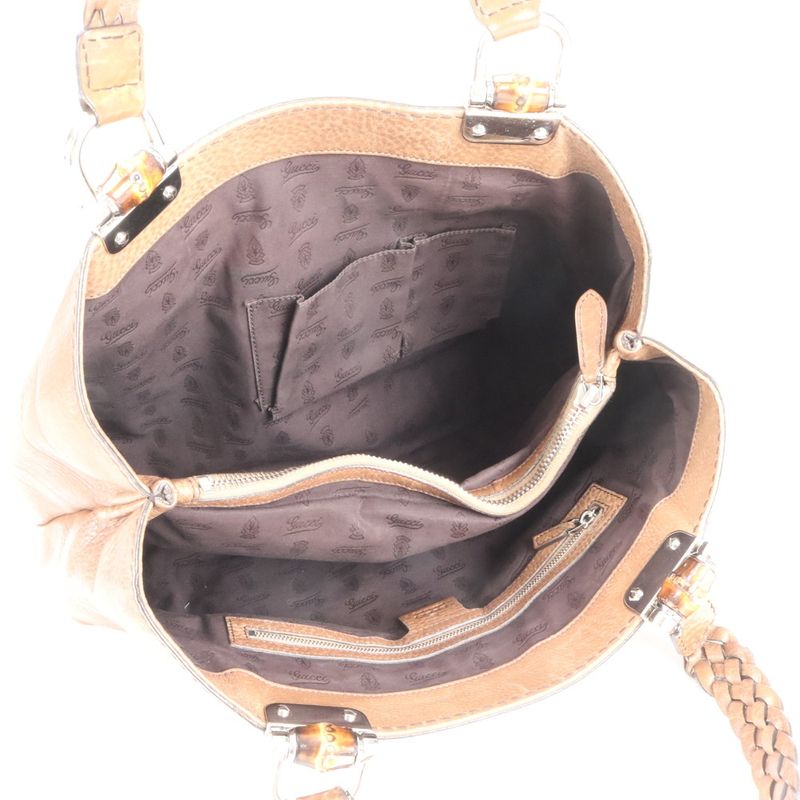 Guccissima Bamboo Leather Tote Bag Shoulder 232947 Hand Brown A4 Ladies RUE