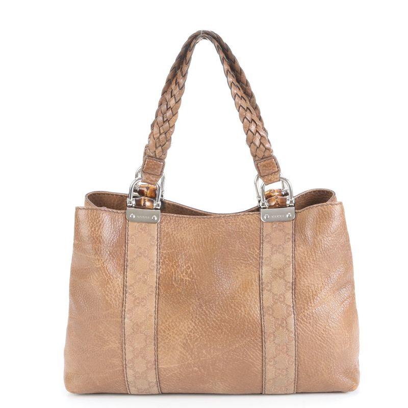 Guccissima Bamboo Leather Tote Bag Shoulder 232947 Hand Brown A4 Ladies RUE