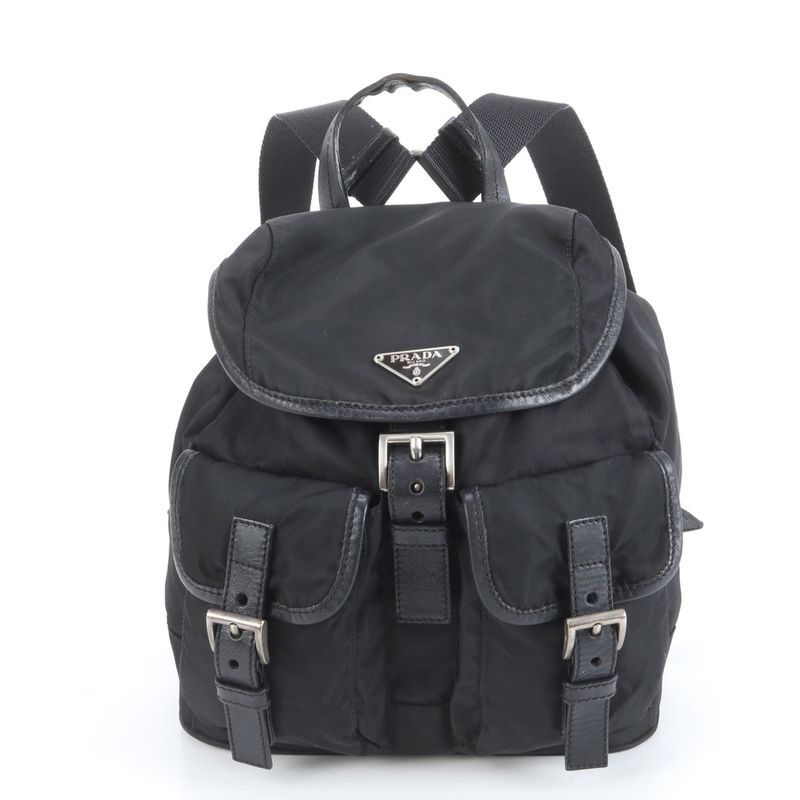 Prada Tessuto Nylon Triangle Logo Leather Backpack Sac Backpack Women RUE Db2-6
