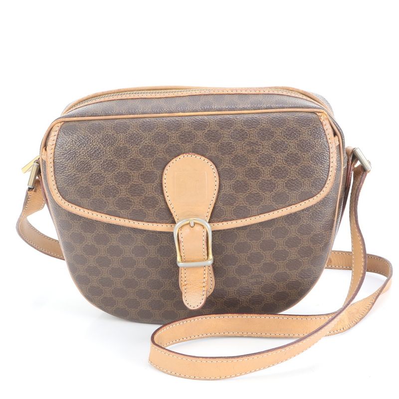 Vintage Celine Macadam Leather Shoulder Bag Crossbody Brown Women RUE Db7-5