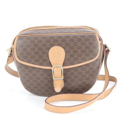 Vintage Celine Macadam Leather Shoulder Bag Crossbody Brown Women RUE Db7-5