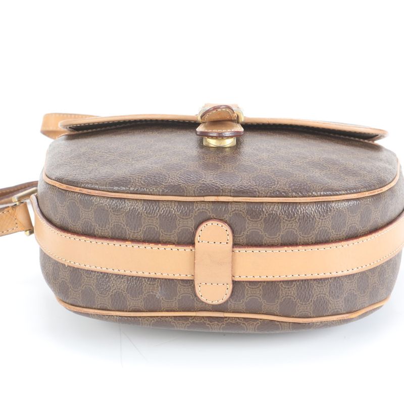 Vintage Celine Macadam Leather Shoulder Bag Crossbody Brown Women RUE Db7-5