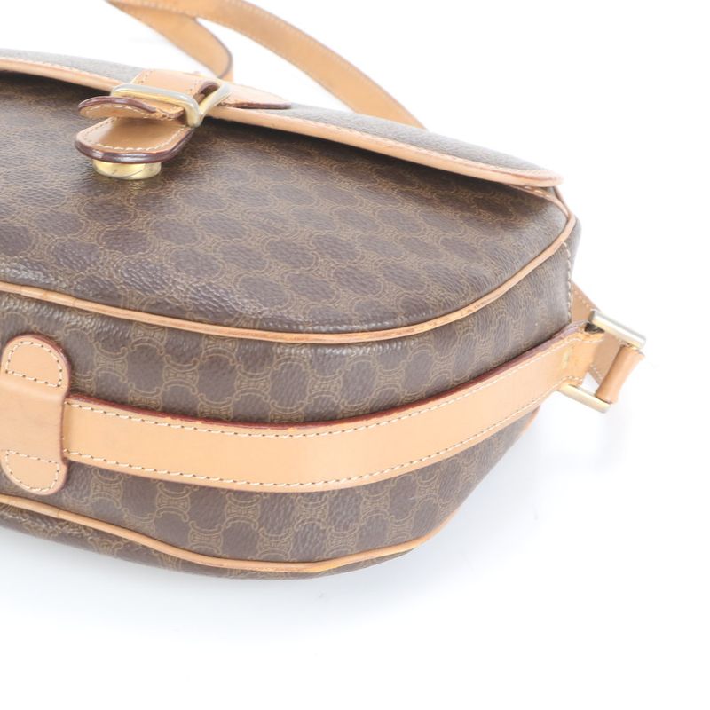 Vintage Celine Macadam Leather Shoulder Bag Crossbody Brown Women RUE Db7-5