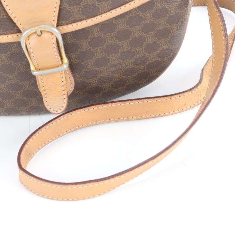 Vintage Celine Macadam Leather Shoulder Bag Crossbody Brown Women RUE Db7-5