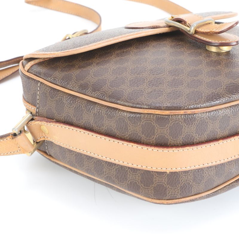 Vintage Celine Macadam Leather Shoulder Bag Crossbody Brown Women RUE Db7-5