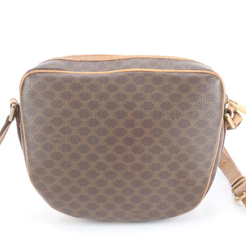 Vintage Celine Macadam Leather Shoulder Bag Crossbody Brown Women RUE Db7-5