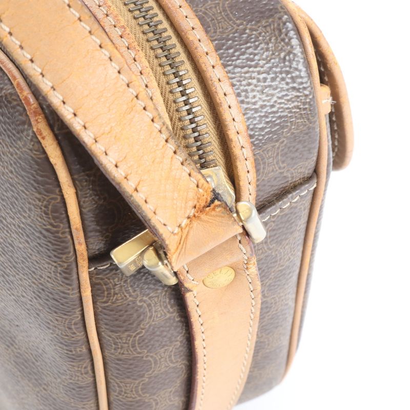 Vintage Celine Macadam Leather Shoulder Bag Crossbody Brown Women RUE Db7-5