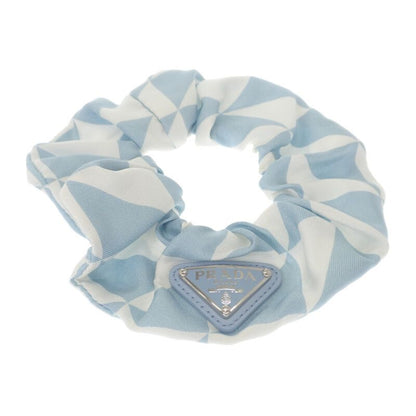 Prada Triangle Logo Chou 1if015_2dtp_f0x24 Hair Accessory Silk Blue White