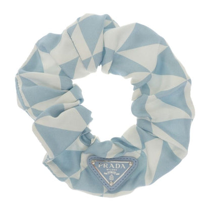 Prada Triangle Logo Chou 1if015_2dtp_f0x24 Hair Accessory Silk Blue White