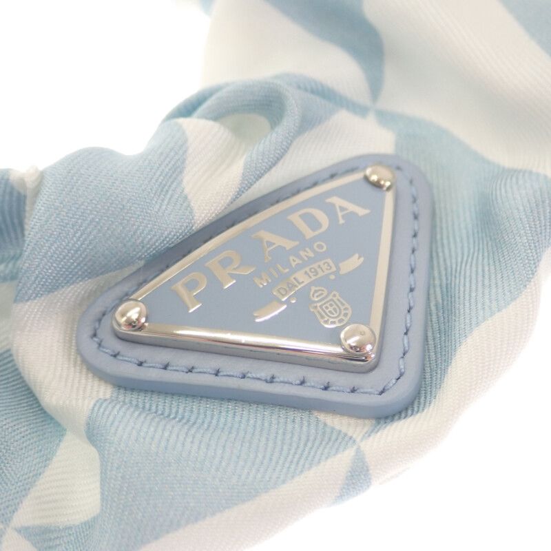Prada Triangle Logo Chou 1if015_2dtp_f0x24 Hair Accessory Silk Blue White