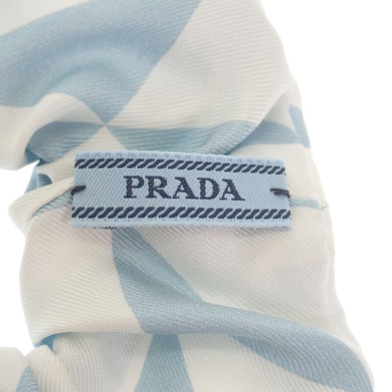 Prada Triangle Logo Chou 1if015_2dtp_f0x24 Hair Accessory Silk Blue White
