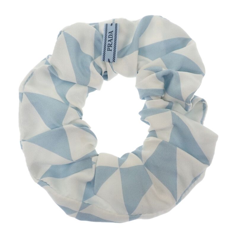 Prada Triangle Logo Chou 1if015_2dtp_f0x24 Hair Accessory Silk Blue White