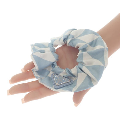 Prada Triangle Logo Chou 1if015_2dtp_f0x24 Hair Accessory Silk Blue White