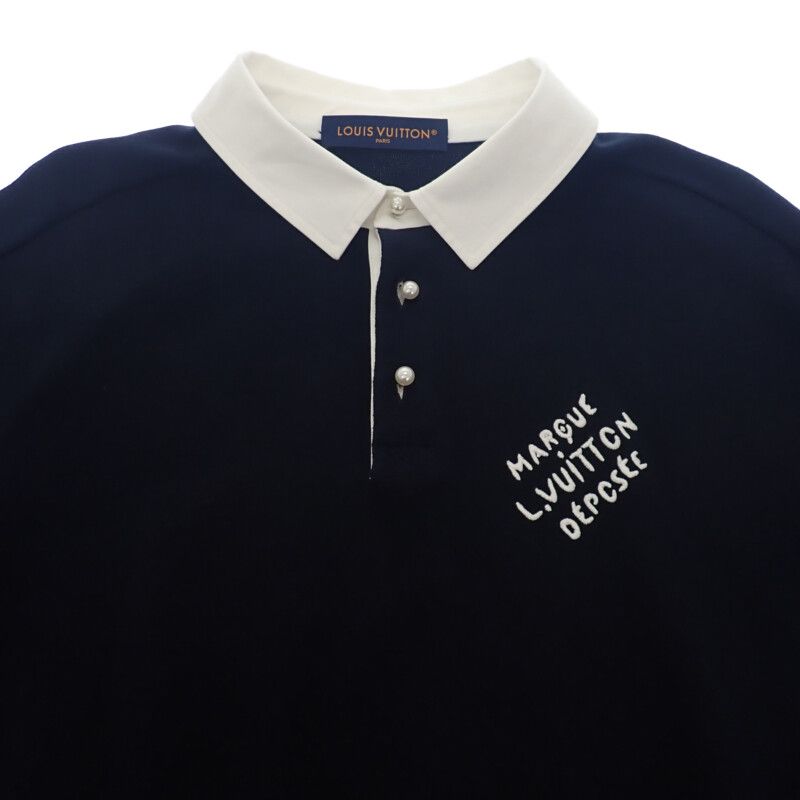Louis Vuitton Embroidered Short Sleeve 1ahujk Polo Shirt Cotton Black Men's