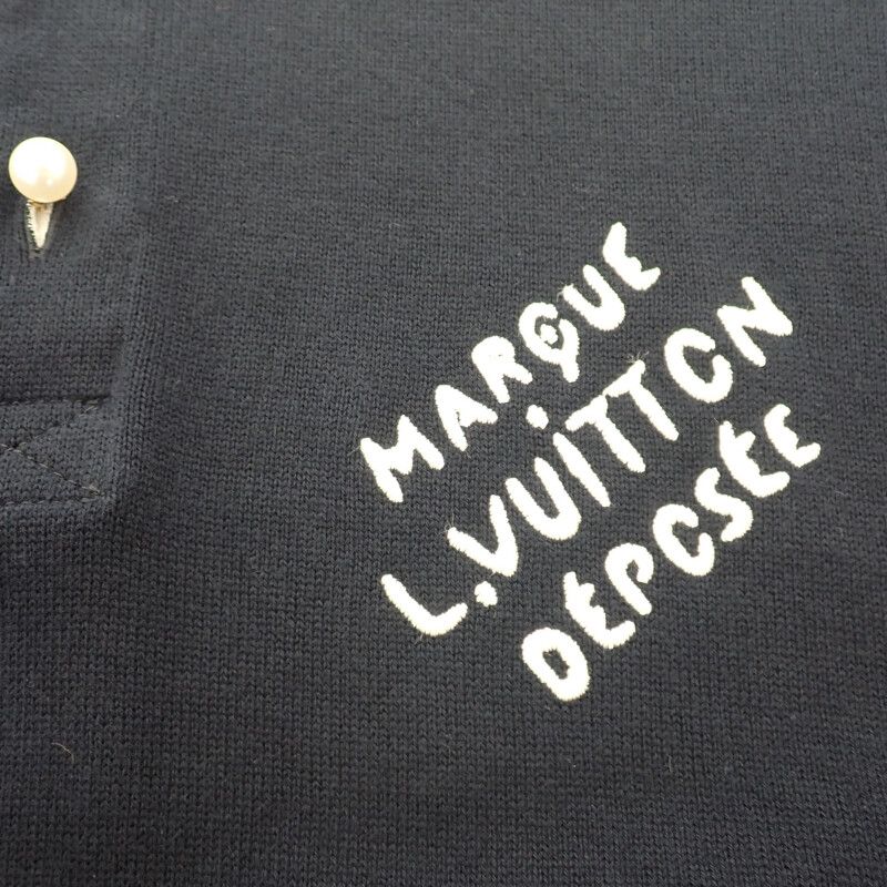 Louis Vuitton Embroidered Short Sleeve 1ahujk Polo Shirt Cotton Black Men's