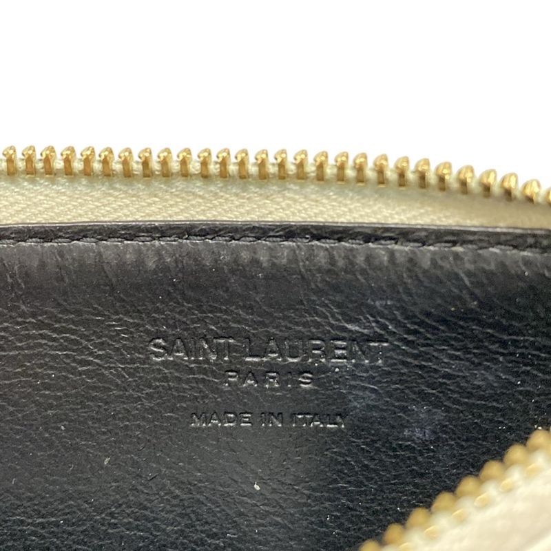 Saint Laurent Paris Coin Case Fragment Zip Pouch 631992 Grey Beige With Card