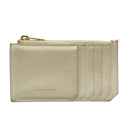 Saint Laurent Paris Coin Case Fragment Zip Pouch 631992 Grey Beige With Card