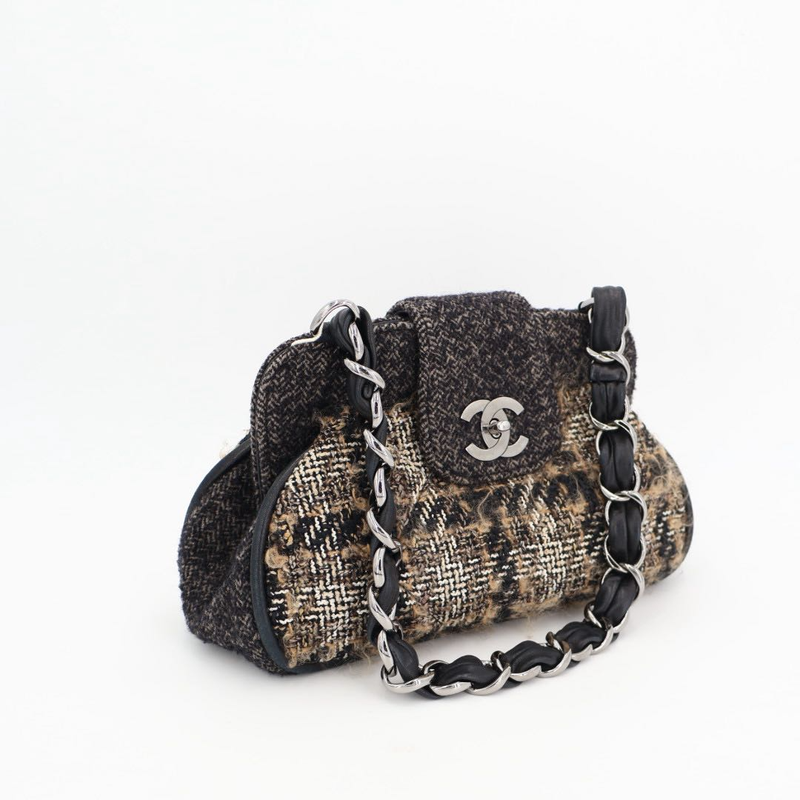 Chanel Coco Mark Tweed And Leather Chain Shoulder Bag