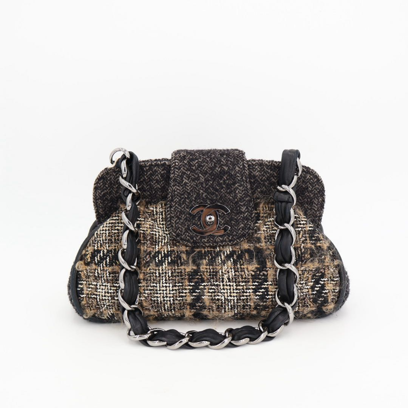 Chanel Coco Mark Tweed And Leather Chain Shoulder Bag