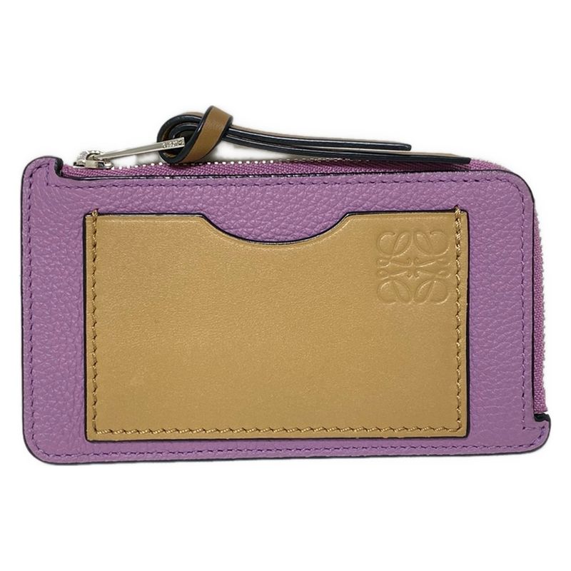 Loewe Coin Case Coin Card Holder Light Purple And Beige L-shaped Zipper