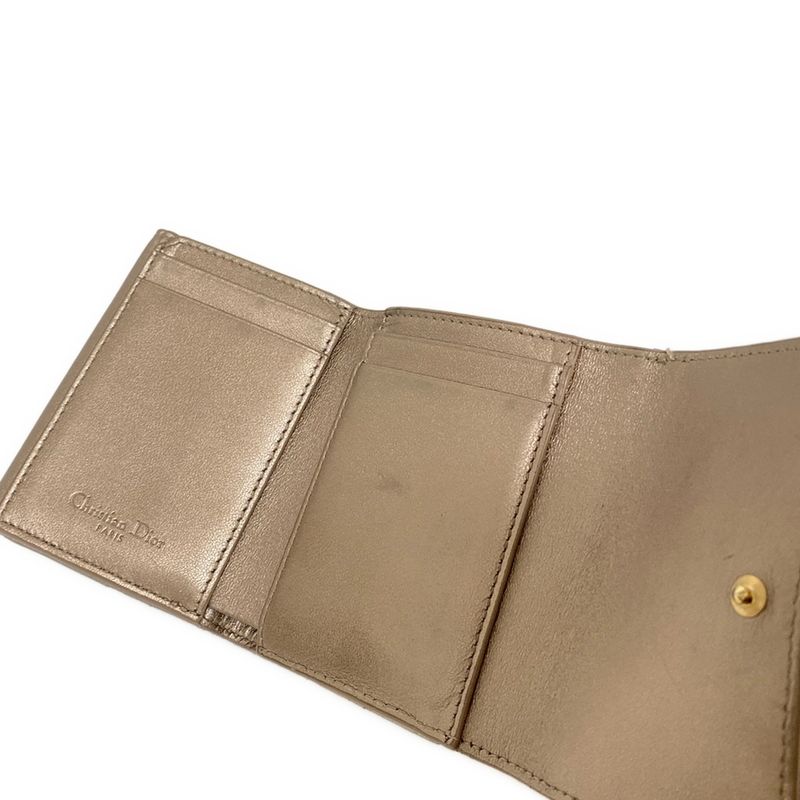 DIOR Christian Dior Lady Dior Gold Leather Trifold Wallet