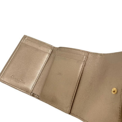 DIOR Christian Dior Lady Dior Gold Leather Trifold Wallet