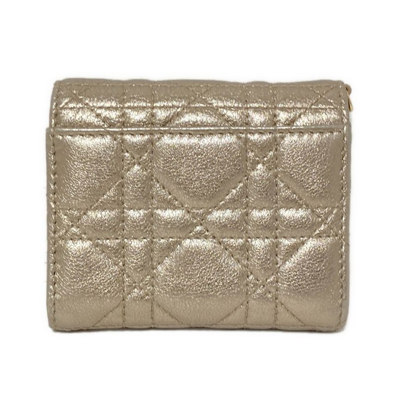 DIOR Christian Dior Lady Dior Gold Leather Trifold Wallet