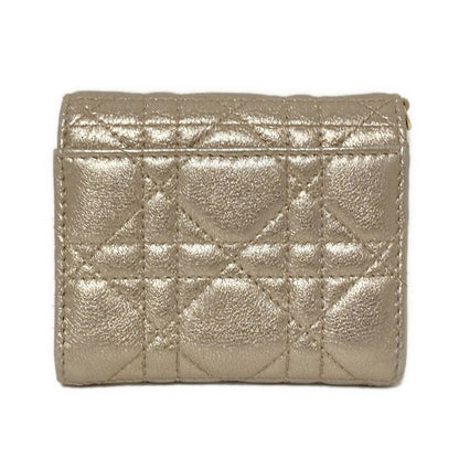 DIOR Christian Dior Lady Dior Gold Leather Trifold Wallet