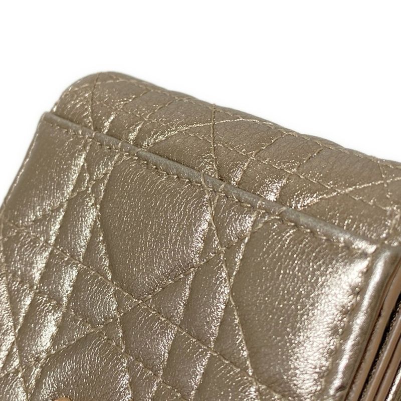 DIOR Christian Dior Lady Dior Gold Leather Trifold Wallet