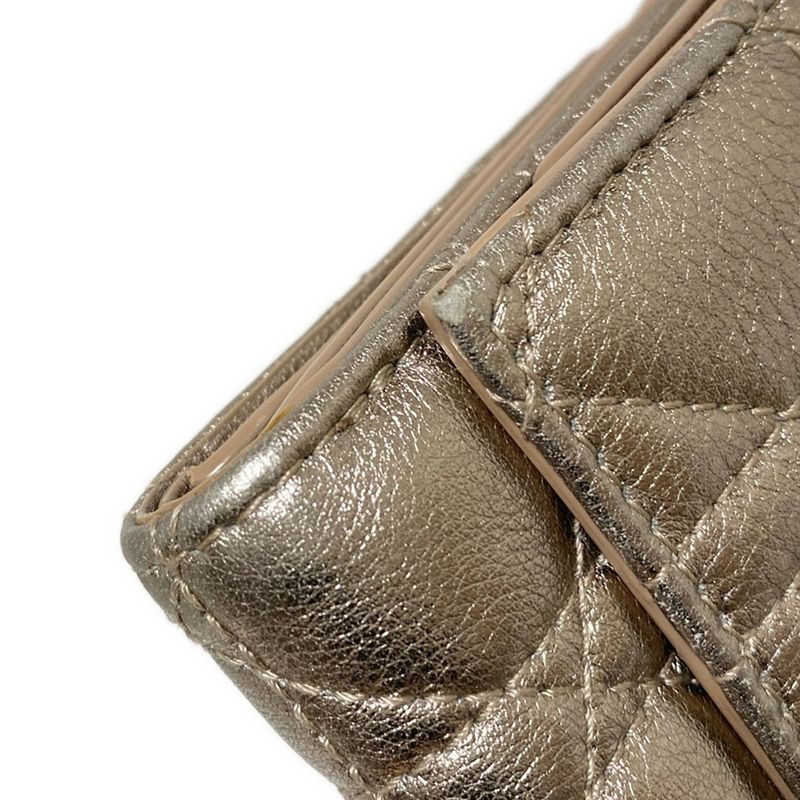 DIOR Christian Dior Lady Dior Gold Leather Trifold Wallet