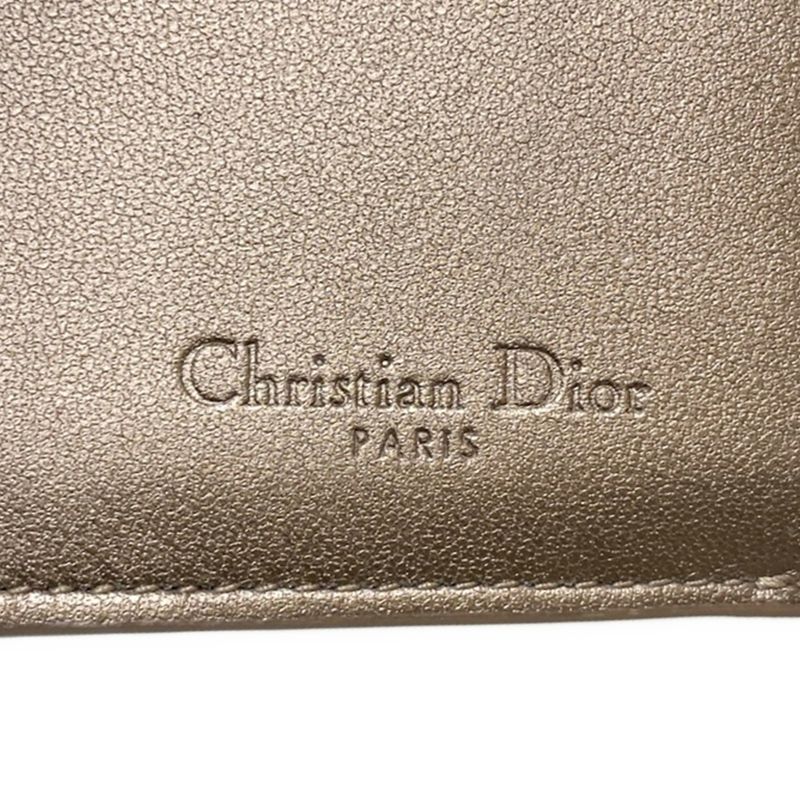 DIOR Christian Dior Lady Dior Gold Leather Trifold Wallet