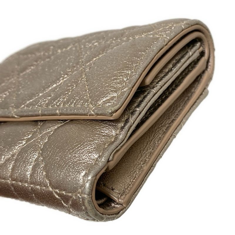DIOR Christian Dior Lady Dior Gold Leather Trifold Wallet