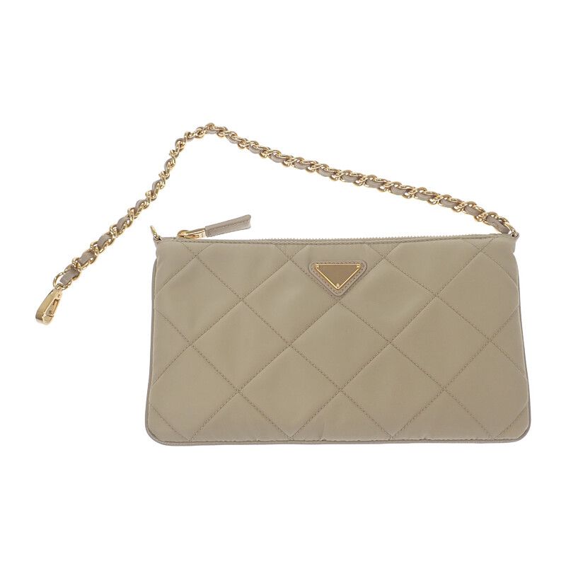 Prada Chain Shoulder Bag 1ni054 Handbag Tessuto Impunto Nylon Leather Beige