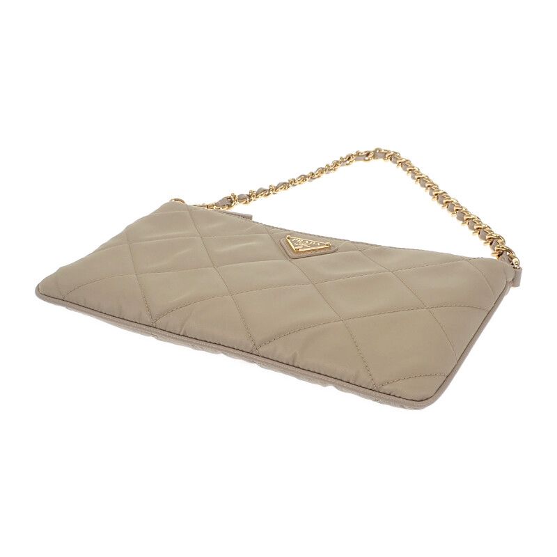 Prada Chain Shoulder Bag 1ni054 Handbag Tessuto Impunto Nylon Leather Beige