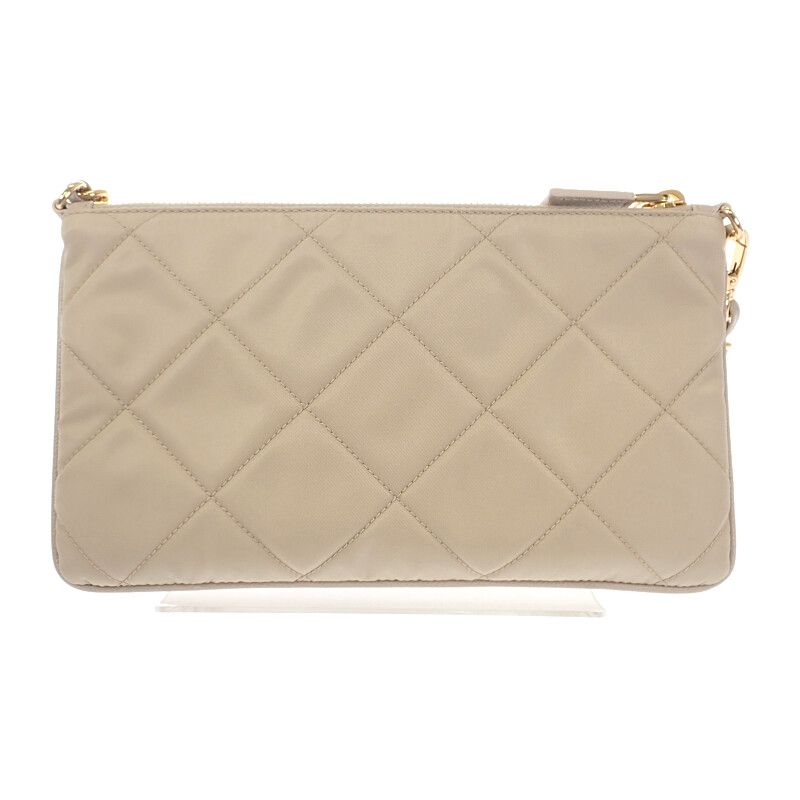 Prada Chain Shoulder Bag 1ni054 Handbag Tessuto Impunto Nylon Leather Beige