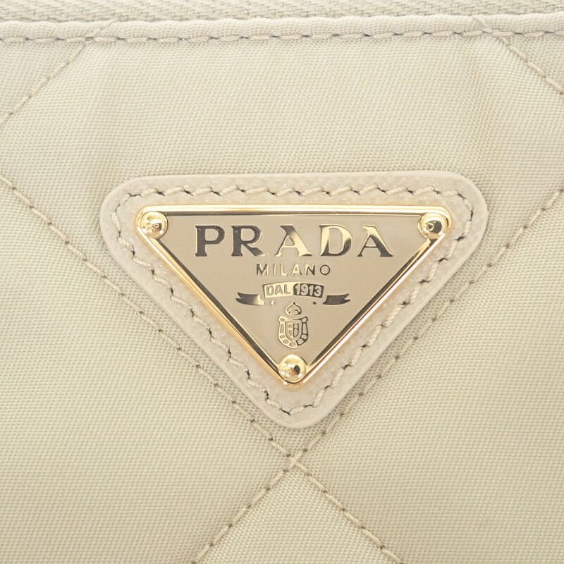 Prada Chain Shoulder Bag 1ni054 Handbag Tessuto Impunto Nylon Leather Beige