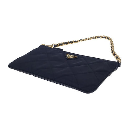 Prada Chain Shoulder Bag 1ni054 Handbag Tessuto Impuntu Nylon Navy Leather Gold