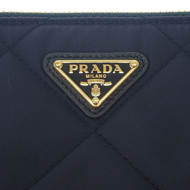 Prada Chain Shoulder Bag 1ni054 Handbag Tessuto Impuntu Nylon Navy Leather Gold