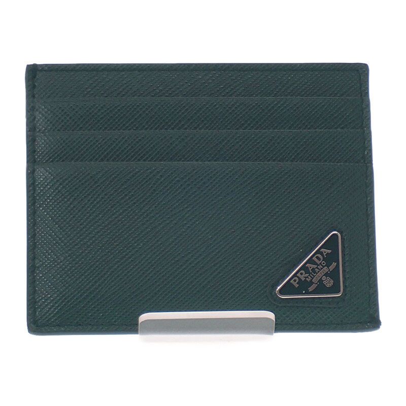 Prada Triangle 2mc223_qhh_f077u Card Case Saffiano Green Smeraldo Men's Women's