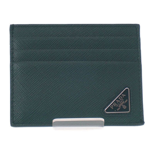 Prada Triangle 2mc223_qhh_f077u Card Case Saffiano Green Smeraldo Men's Women's
