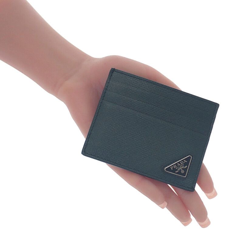 Prada Triangle 2mc223_qhh_f077u Card Case Saffiano Green Smeraldo Men's Women's