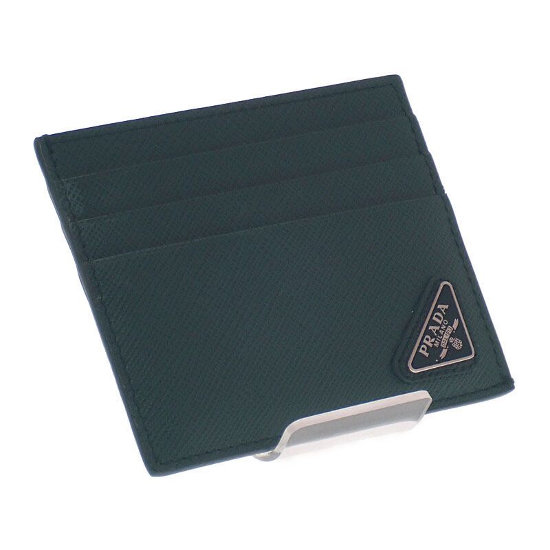 Prada Triangle 2mc223_qhh_f077u Card Case Saffiano Green Smeraldo Men's Women's