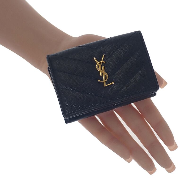 Saint Laurent Monogram Origami Tiny 668274bowa11000 Trifold Wallet Calf Black