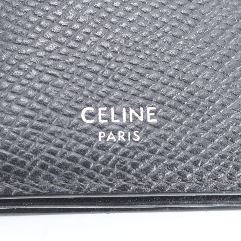 Celine Leather Long Wallet Fold Long Wallet Black Billfold Genuine Leather
