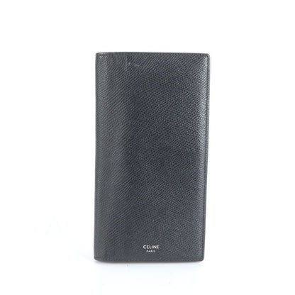 Celine Leather Long Wallet Fold Long Wallet Black Billfold Genuine Leather