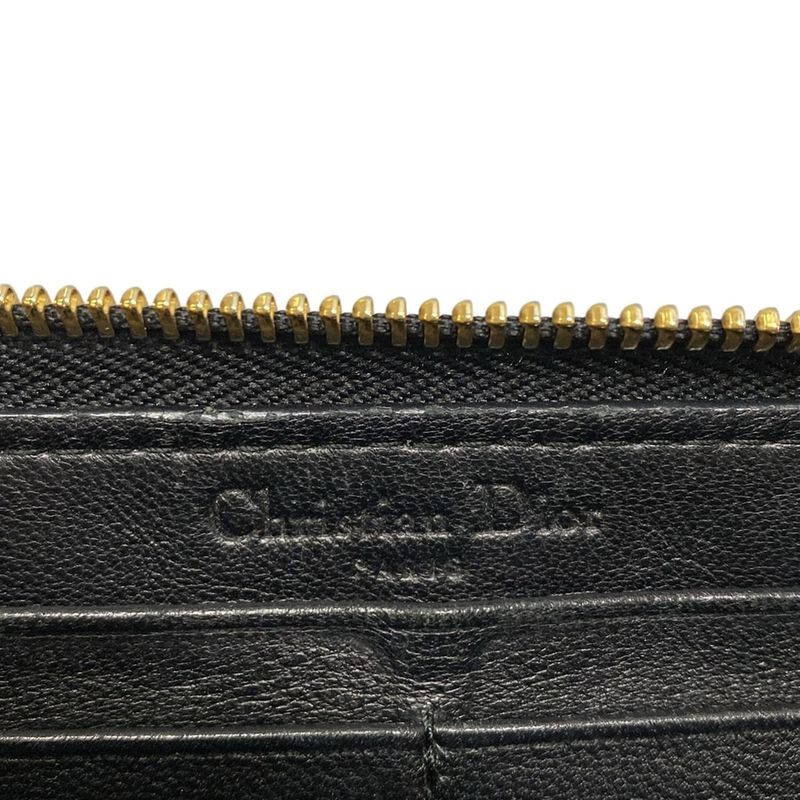 DIOR Christian Dior Long Wallet Canage Stitch Black Round Zipper Leather